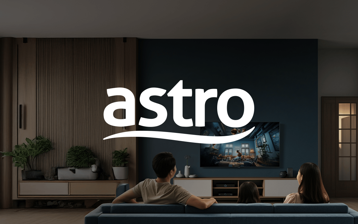 Astro logo with people watching TV